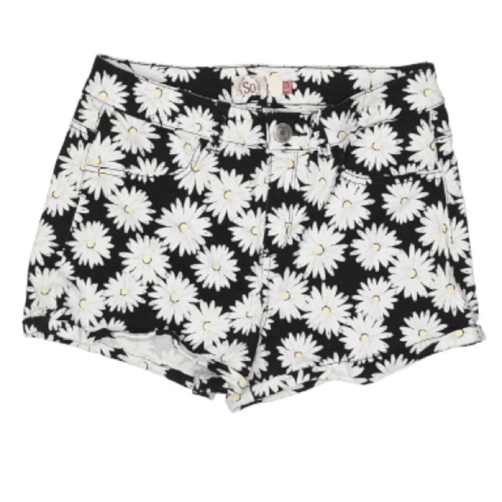 SO Size 9 Floral Black Denim Shorts